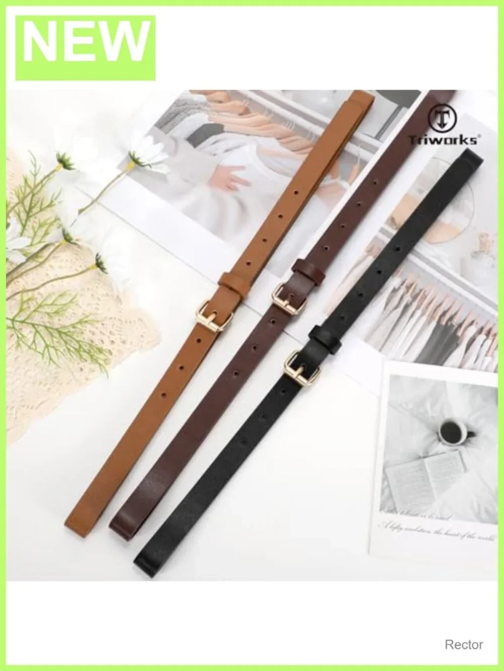 Women Skinny Faux Leather Belt for Jeans, 3 Pack with Gold Buckle